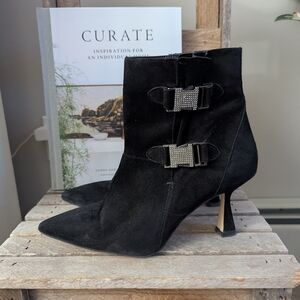 Elegant Black Heeled Boots with Silver Buckles